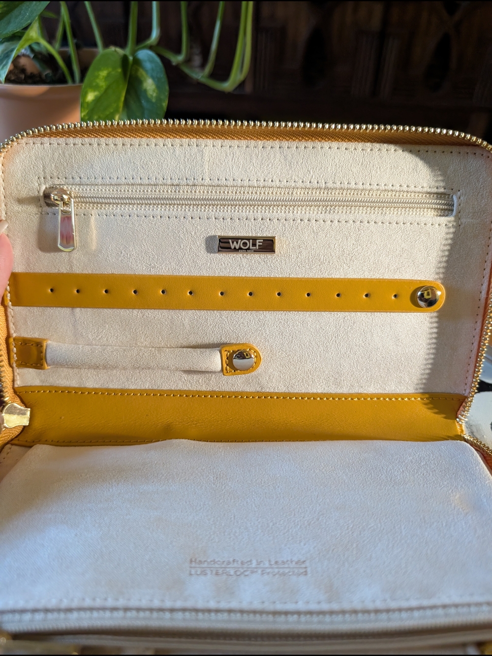 WOLF Yellow and Cream Leather Jewelry Case